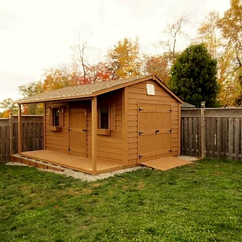 10 x 16 high classic with double doors, ramp and a 4 foot side porch.